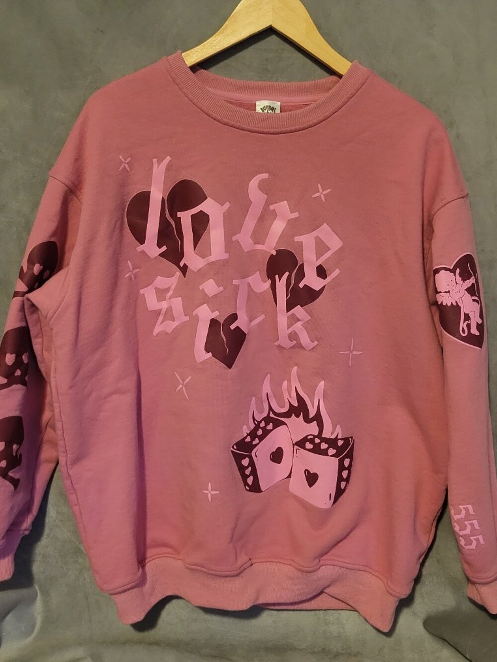 Bourbon and Belles Love Sick Pink Graphic Pullover Sweatshirt 100% Cotton S/M